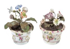 A pair of Bow porcelain models of flower-pots, circa 1765  A pair of Bow porcelain models of