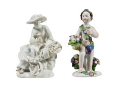 A Bow white porcelain figure of a girl emblematic of Spring from the Four...  A Bow white porcelain