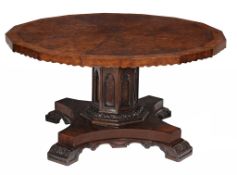A Victorian oak and pollard oak centre table, circa 1860  A Victorian oak and pollard oak centre