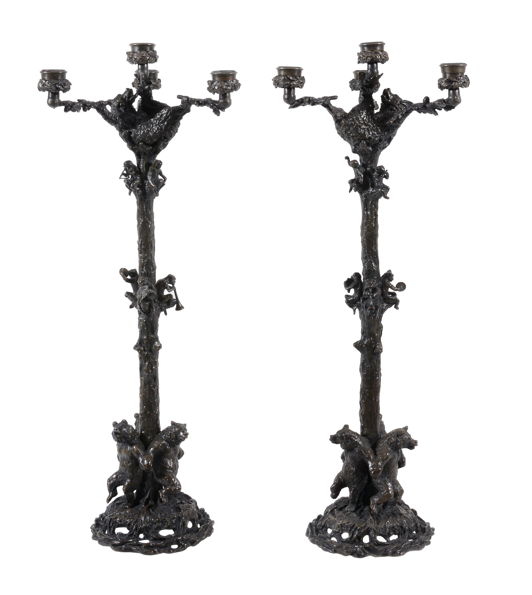 Christophe Fratin, , a pair of patinated bronze four light candelabra  Christophe Fratin, (French,