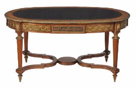 A walnut and gilt metal mounted oval library table, in Louis XVI style  A walnut and gilt metal