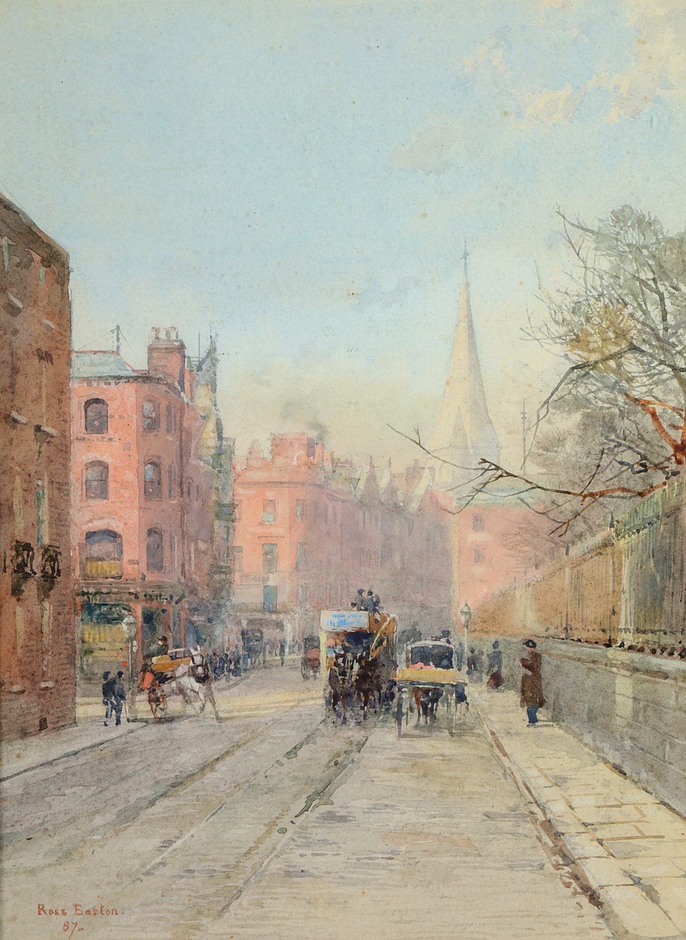 Rose Maynard Barton (1865-1929) - Nassau Street, Dublin Watercolour  Signed lower left 30 x 22