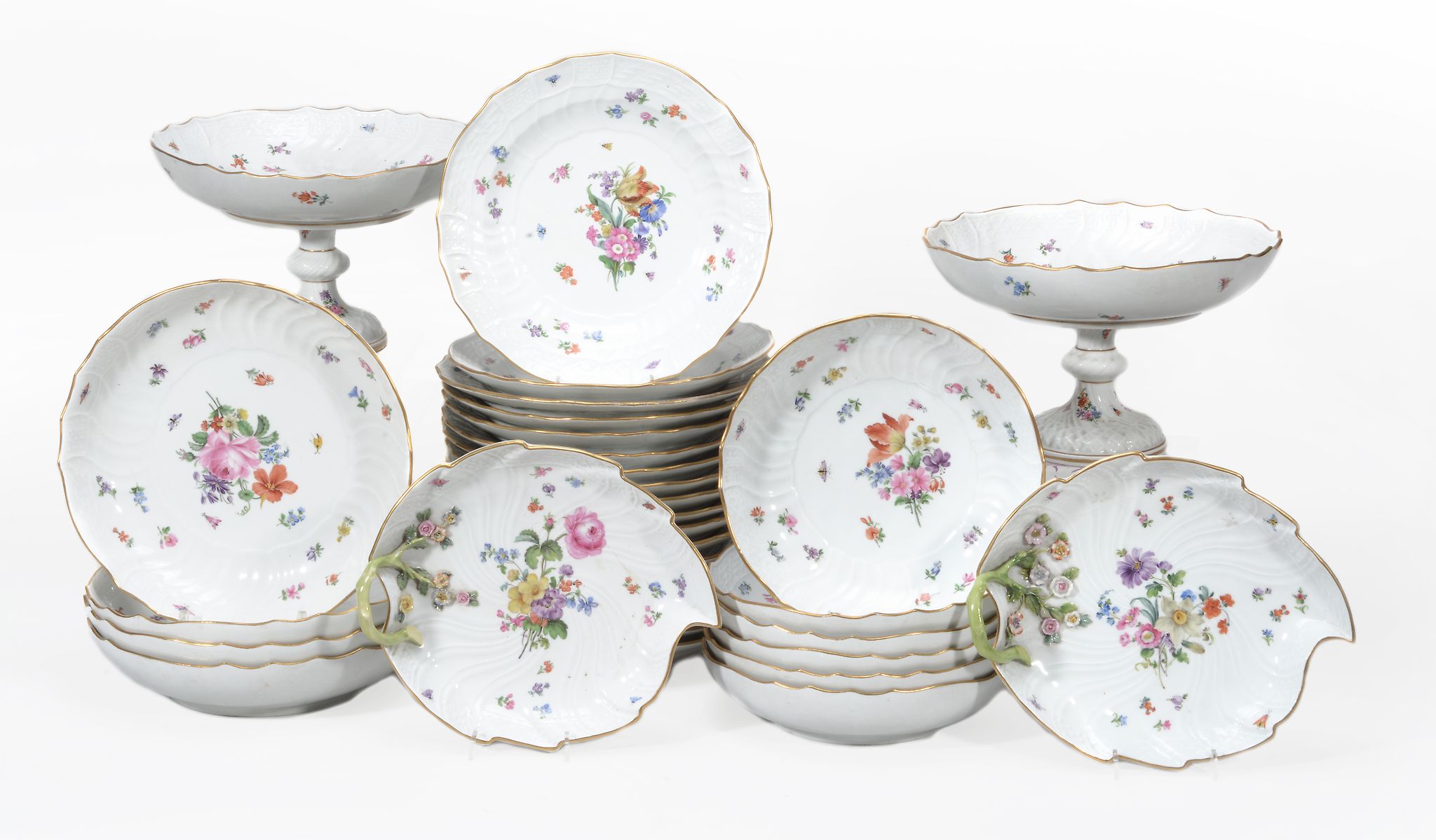 A Meissen deutsche Blumen part table service, late 19th century  A Meissen  deutsche Blumen   part