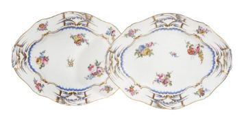 A pair of Sevres oval dishes, date letter for 1759  A pair of Sevres oval dishes,   date letter for