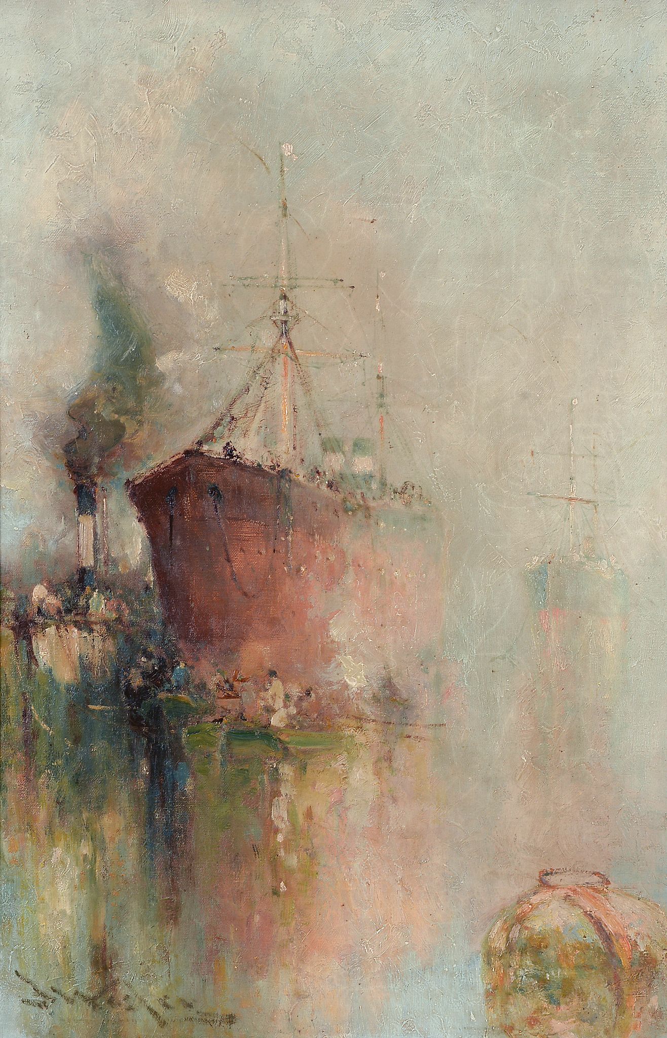 Frank Wasley (1854-1934) - Passenger liner and paddlesteamer entering harbour Oil on canvas Signed