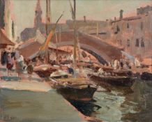 Edward Seago (1910-1974) - La Vena Canal, Chioggia Oil on board Initialled   ES   and dated   P