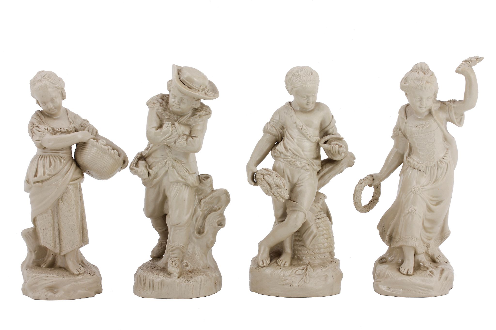 A set of English buff-coloured stoneware figures emblematic of The Four...  A set of English buff-