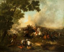Circle of Johann Jakob Schalch - A Cavalry Skirmish from the Seven Year`s War Oil on canvas Bears