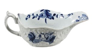 A Worcester blue and white painted sauceboat, circa 1755  A Worcester blue and white painted