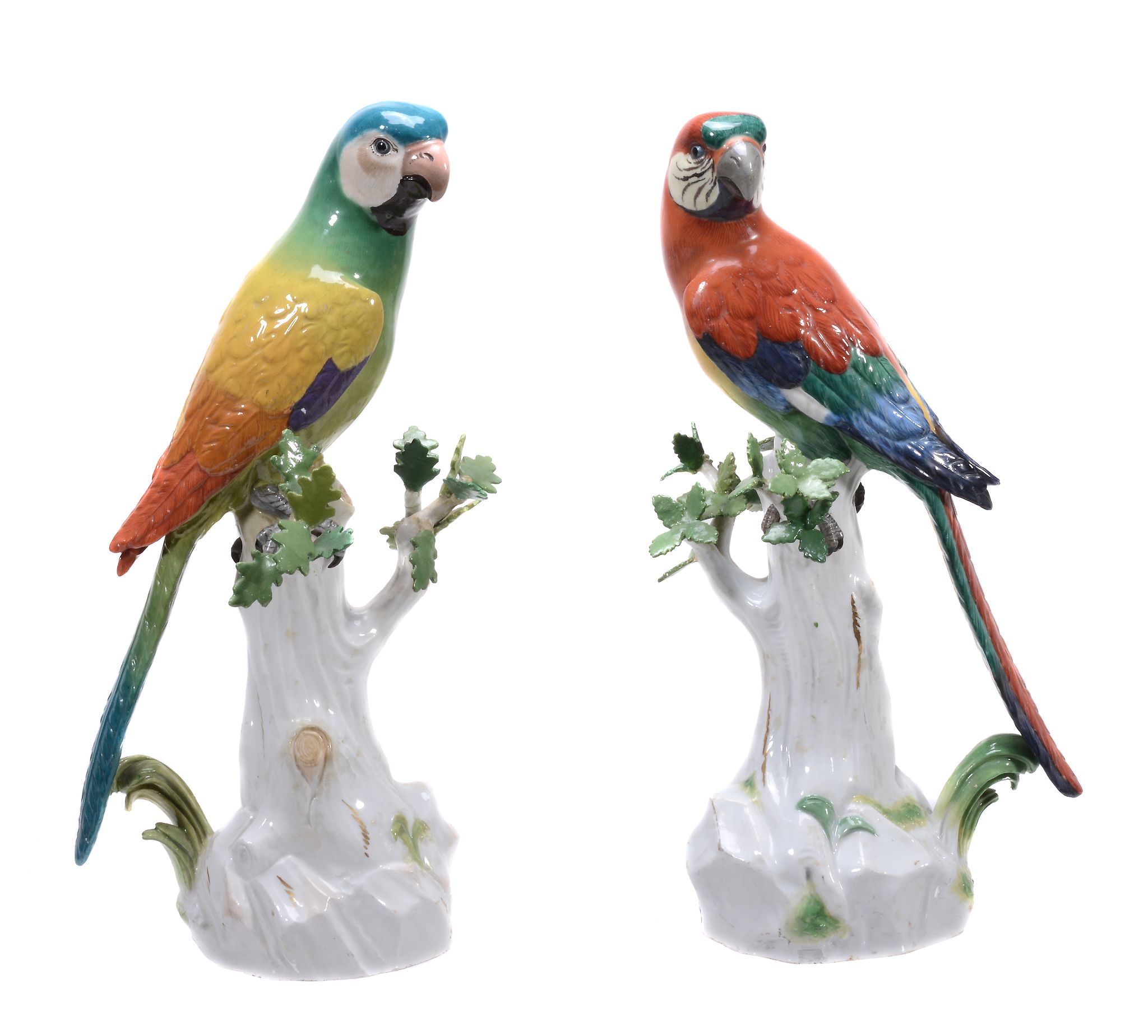 A pair of Meissen models of parrots, circa 1900, 33cm high  A pair of Meissen models of parrots,