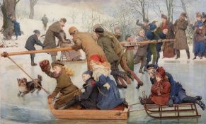 Robert Barnes, ARWS (1840-1895) - A Merry-Go-Round on the Ice Watercolour over pencil, scratching