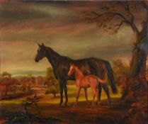 Susan Crawford (b.1941) - Mesopotamia with Foal in a Wooded Landscape Oil on canvas Signed and