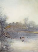 Mildred Anne Butler (1858-1941) - Duck on the lake at Kilmurry Watercolour, heightened with white