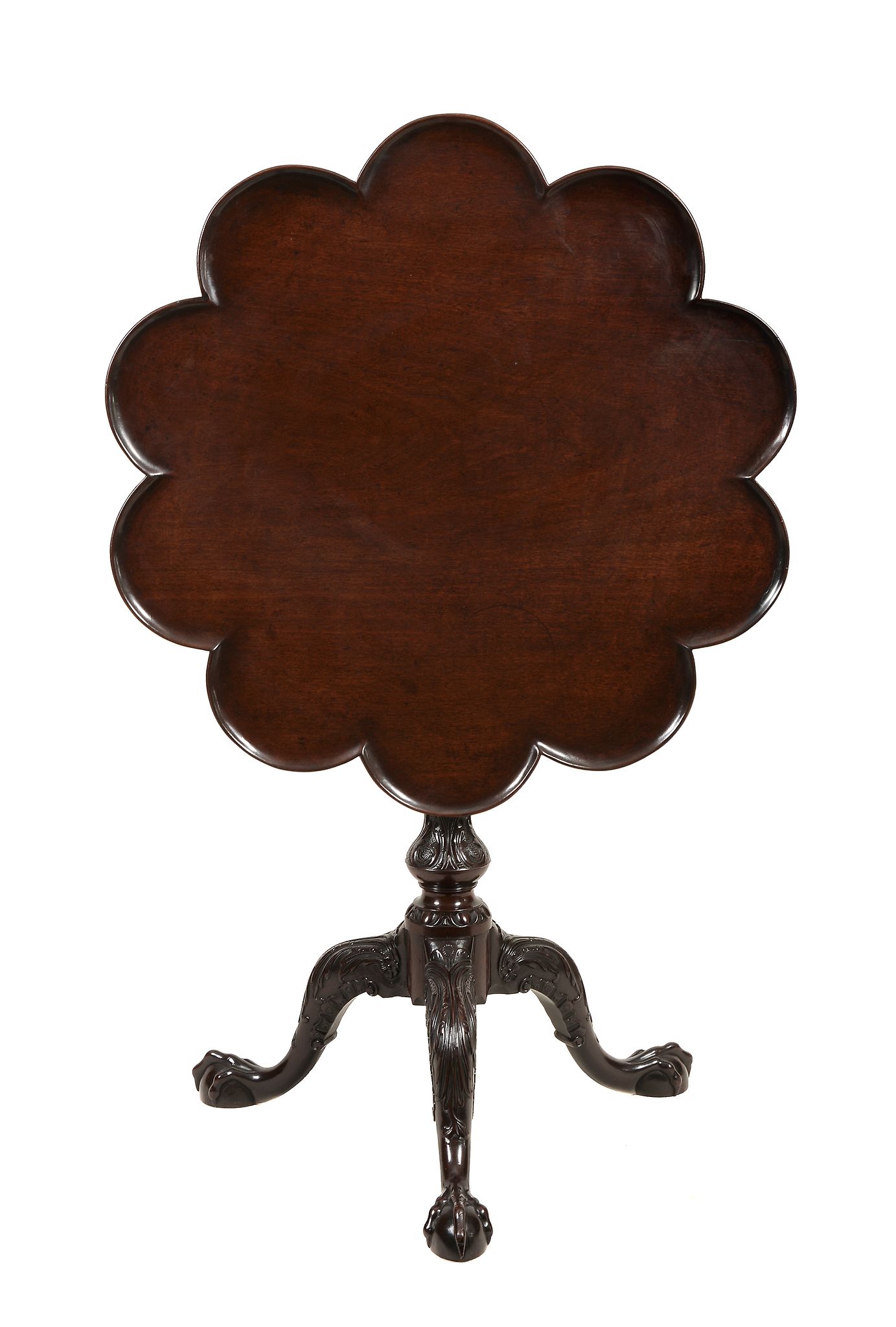 A George III mahogany tripod table circa 1780 the scalloped piecrust edge  A George III mahogany - Image 2 of 3