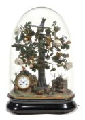 A Victorian singing bird automaton table clock, late 19th century  A Victorian singing bird