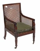 A Regency mahogany bergere library chair, circa 1815  A Regency mahogany bergere library chair  ,