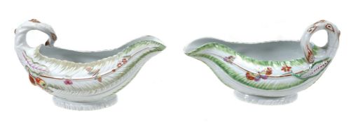 A pair of Worcester cos lettuce-leaf sauce boats, circa 1758  A pair of Worcester cos lettuce-leaf