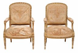 A suite of four French carved giltwood fauteuil by Mellier, Paris , circa 1880  A suite of  four