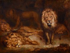 Edgar Ashe Spillsbury (early 19th Century) - The lion`s den Oil on canvas 51 x 67 cm. (20 x 26 1/2