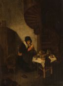 Attributed to Quiringh Gerritzs van Brekelenkam - Interior with a woman at her table saying grace
