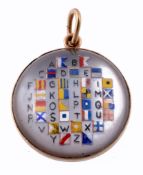 A reverse painted crystal pendant , painted with maritime signal flags  A reverse painted crystal