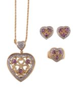A heart shaped diamond and pink sapphire suite  A heart shaped diamond and pink sapphire suite,