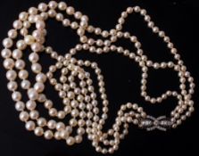 A three row cultured pearl necklace , the graduated pearls measuring 3.7mm to 7  A three row