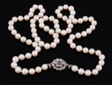 A cultured pearl necklace, composed of eighty two 6  A cultured pearl necklace,   composed of eighty