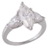 A diamond three stone ring, the central marquise shaped diamond, weighing 2  A diamond three stone