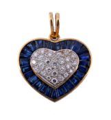 A sapphire and diamond heart pendant , the pave set brilliant cut diamond...  A sapphire and diamond