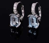 A pair of aquamarine and diamond earrings  A pair of aquamarine and diamond earrings,   the