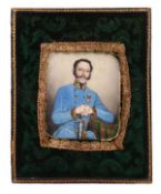 Continental School, circa 1840. Portrait of an Austrian army officer seated and holding his sword, h