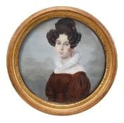 Italian School, circa 1835. Portrait of a young lady with curled black hair. 8.3cm diameter. In a