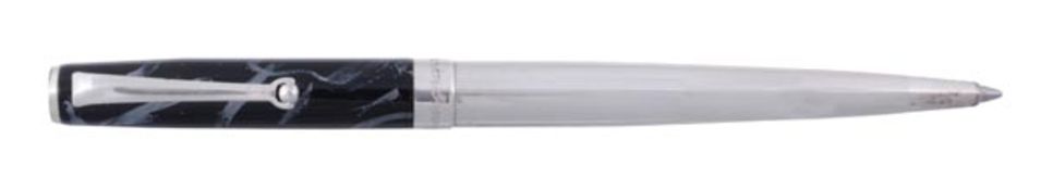 Montegrappa, a ballpoint pen, in reeded silver coloured and black marbled lacquer case, impressed
