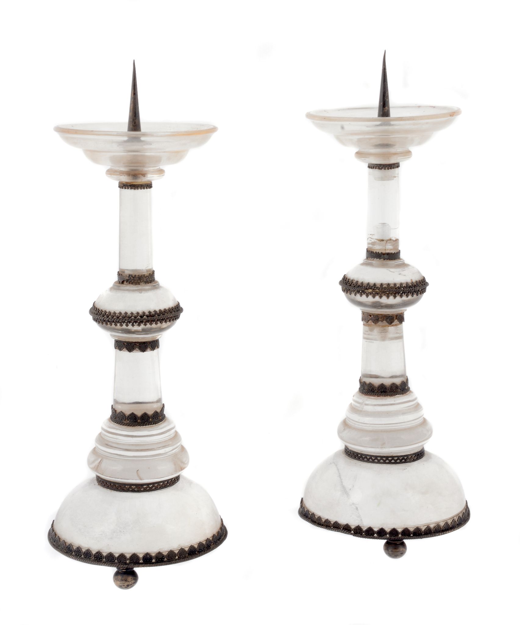 A pair of rock crystal candlesticks