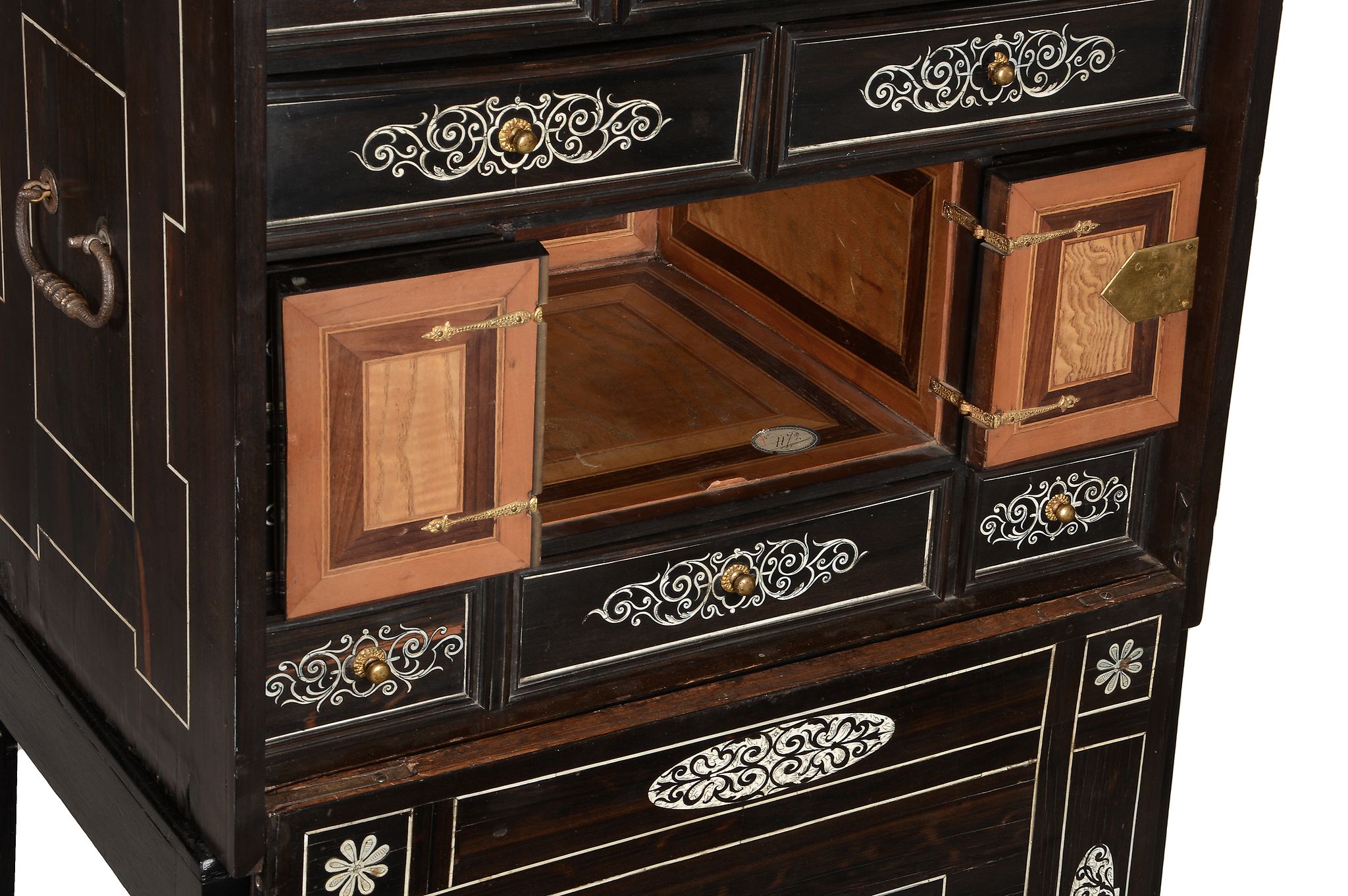 A continental ivory inlaid collectors cabinet on later ebonised stand - Image 6 of 7