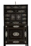 A continental ivory inlaid collectors cabinet on later ebonised stand