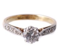 A diamond single stone ring, the brilliant cut diamond, estimated to weigh 0  A diamond single