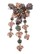 An Italian emerald and diamond foliate brooch  An Italian emerald and diamond foliate brooch,   the