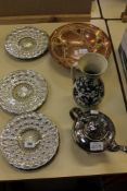 A Hispano Moresque pottery plate and other decorative pottery etc.