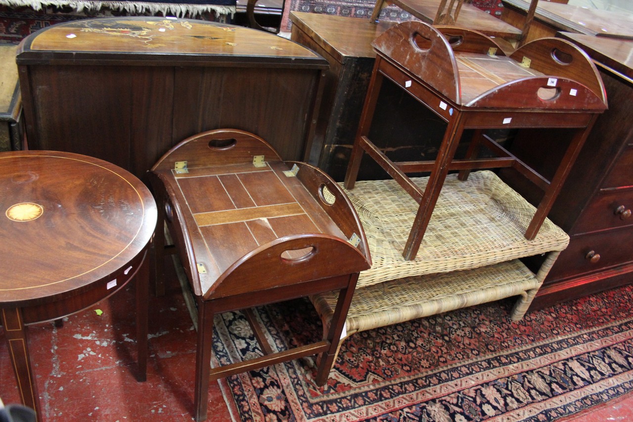 * A George III mahogany serpentine sideboard and an Edwardian style circular occasional table, two