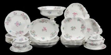 A Coalport porcelain part dessert service, circa 1840, printed and painted with flowers, comprising: