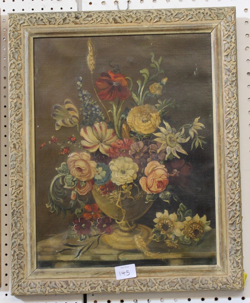 English school (20th Century)  Still life of a vase of flowers on a ledge  Oil on canvas  44.5cm x - Image 2 of 2
