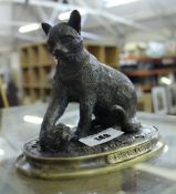 An early 20th century cast bronze model of a cat playing with a ball of twine, on a plinth base