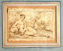 Follower of François Boucher Five putti with birds Pen and grey ink over pencil with touches of wash