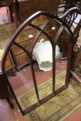A mahogany  arched mirror with three Gothic divisions.110cm h x 74cm w.