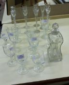 A set of five cordial glasses with twist stems and other similar glasses