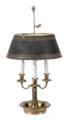 A tole peinte and brass lampe bouillotte in Louis Philippe style, early 20th century, the height