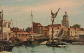 William Gunning King (1853-1940) Harbour scene Oil on panel Signed lower right 23cm x 36 cm