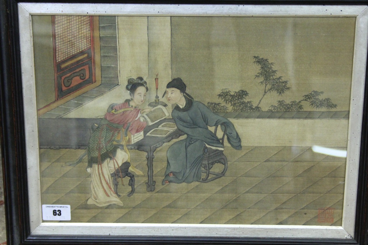 Chinese school (19th century) Figure studies Watercolour on silk, set of three Red seal marks 25.5cm